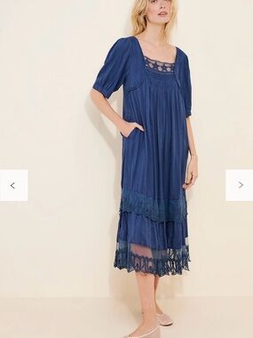 Free People Navy Bohemian Cotragecore Midi Dress